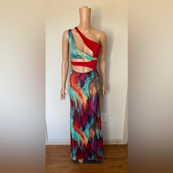 Vibrant Multicolor Cutout Maxi Dress - Picture 3 of 4